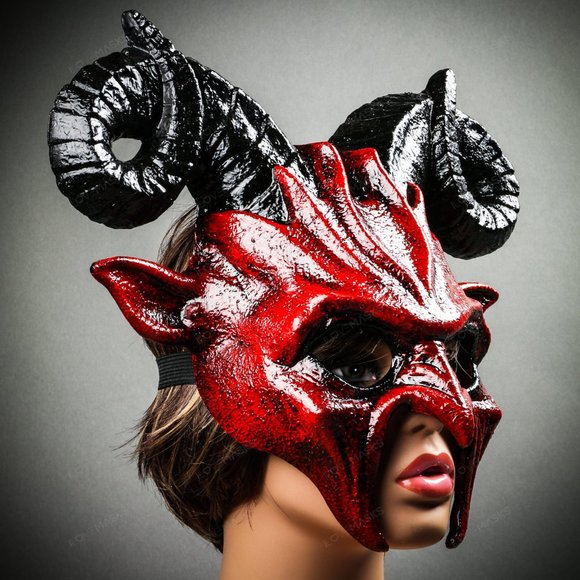 Krampus Ram Demon with Horns Devil Halloween Mask - Picture 3 of 7